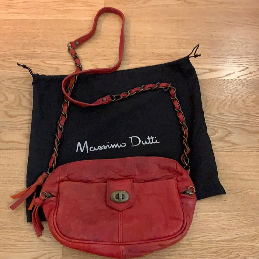 Dark Red Massimo Dutti Leather Crossbody